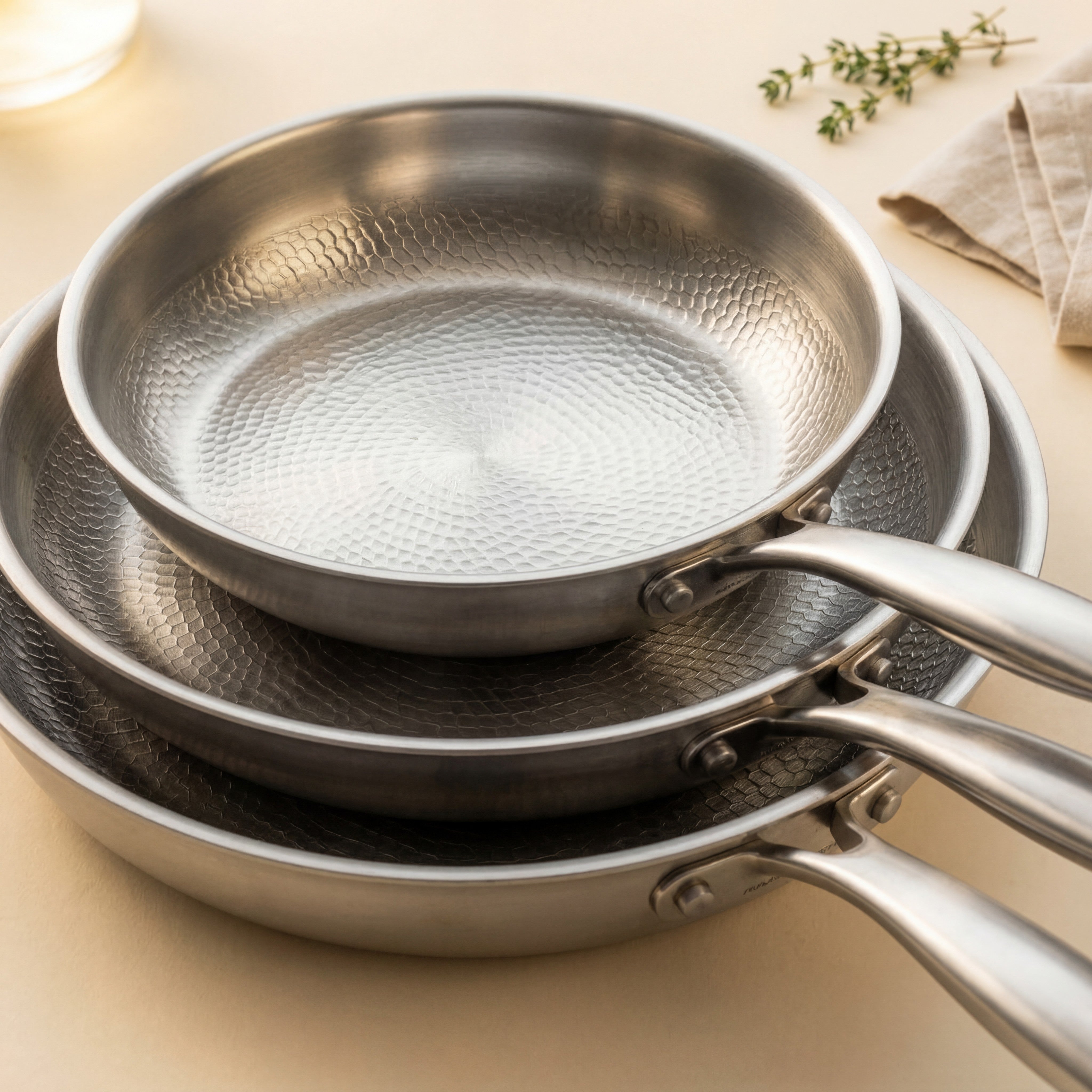 Hand Hammered Titanium Frying Pan - 3-piece set