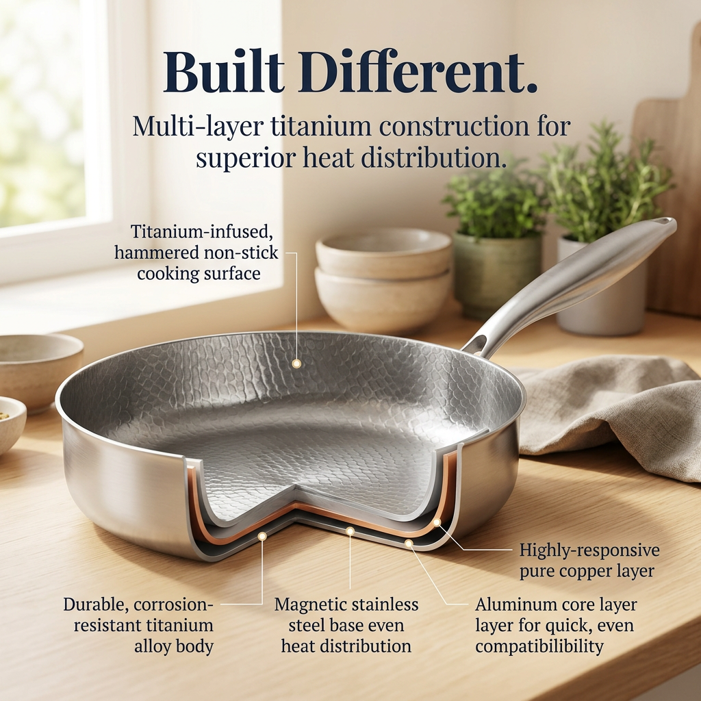 Hand Hammered Titanium Frying Pan Uncoated