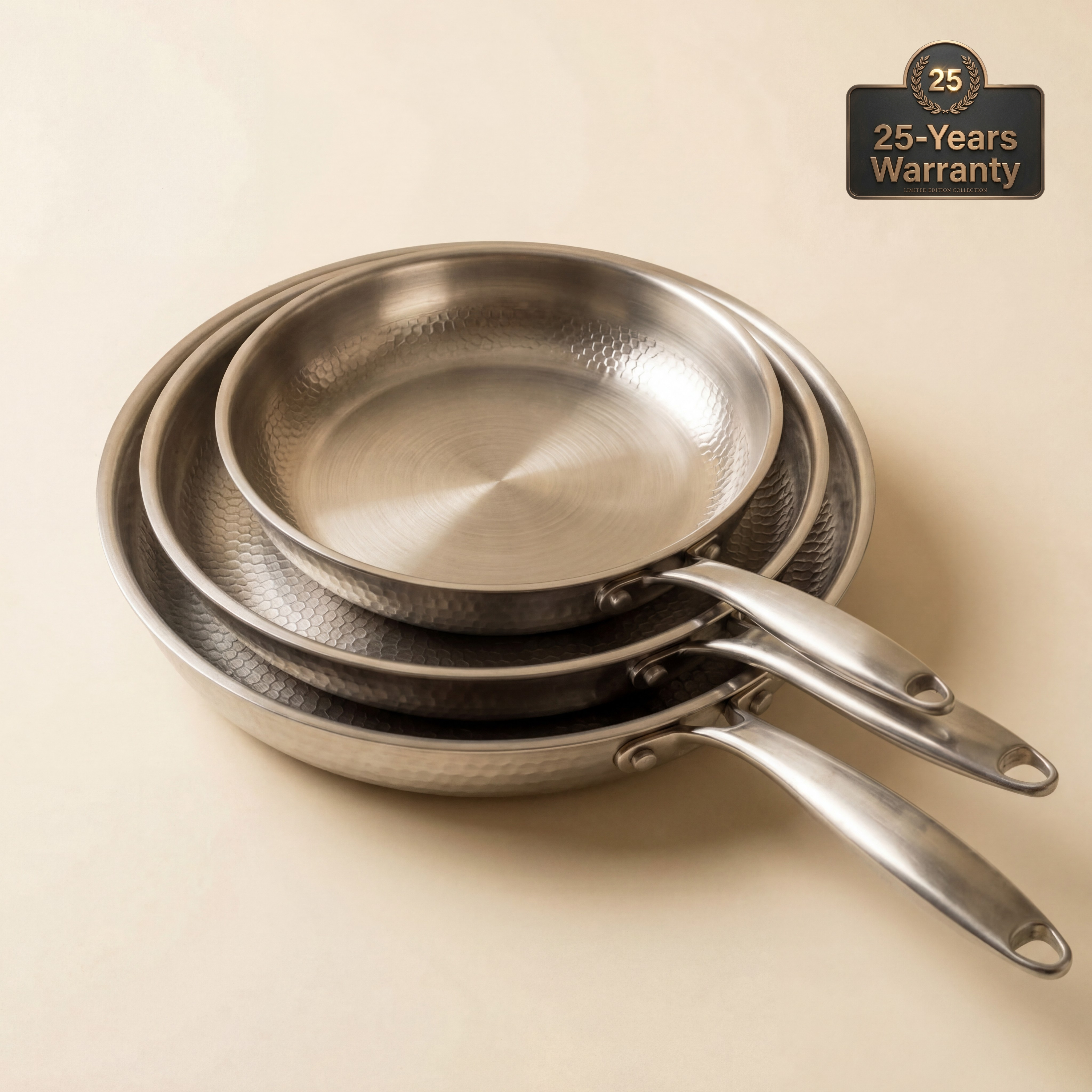 Hand Hammered Titanium Frying Pan - 3-piece set