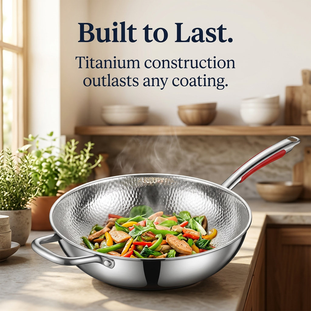 Hand Hammered Titanium Round Wok