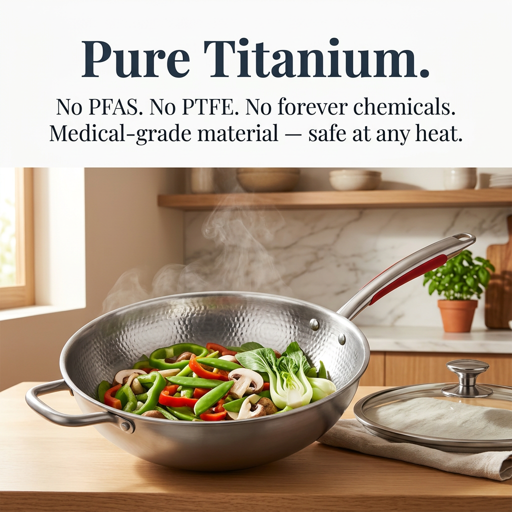 Hand Hammered Titanium Round Wok