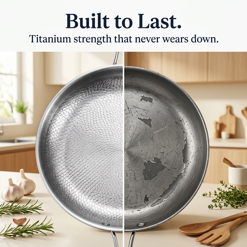 Hand Hammered Titanium Frying Pan - 3-piece set